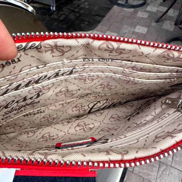 GUESS Denim Logo Wristlet Clutch + Small Pouch Set – Red Trim EUC - Picture 9 of 9